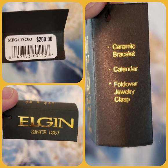 Elgin Women's EG353 Gold-Tone Black Ceramic Crystal Accented Watch. NWT. - Picture 4 of 13